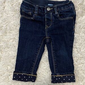 BABY GAP girls size 6-12 months Dark Blue Jeans with Polka Dot Cuffs lined